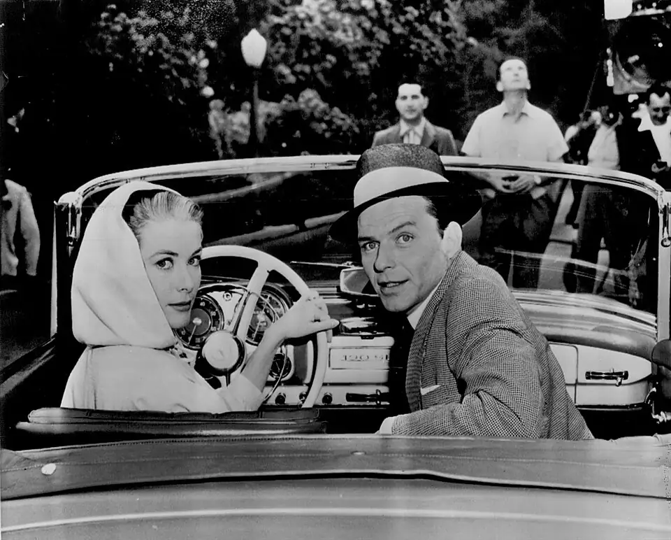 Grace Kelly and Frank Sinatra on the set of High Society (1956), made weeks before her own royal wedding.